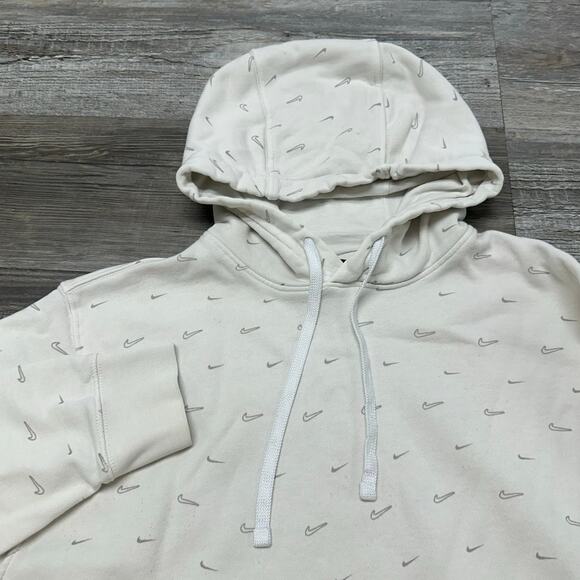 Nike Sportswear White Mens L Gray AOP Mini Swoosh Club Fleece Pullover‎ Hoodie - Picture 1 of 11